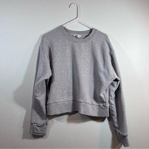 Athleta Coaster Luxe Sweatshirt Heather Gray Medium Thumbholes Fleece Cropped